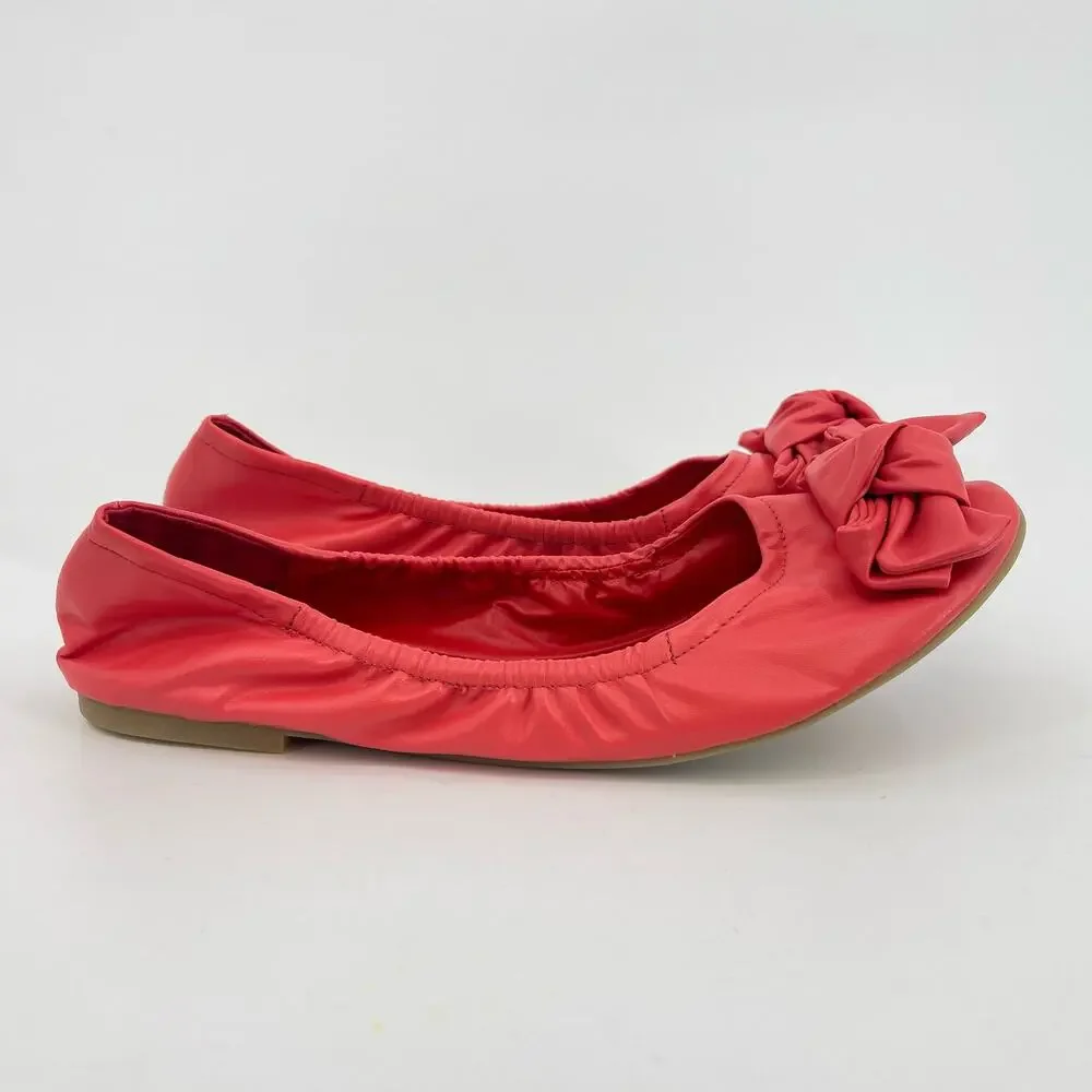 C Label Size 9 Divine Coral Pink Vegan Leather Ballet Flats Bow Shoes